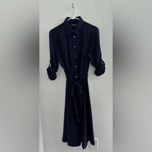 Lauren Navy Shirtdress with Roll Sleeves